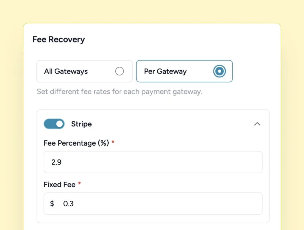 Home Fee recovery settings for Stripe
