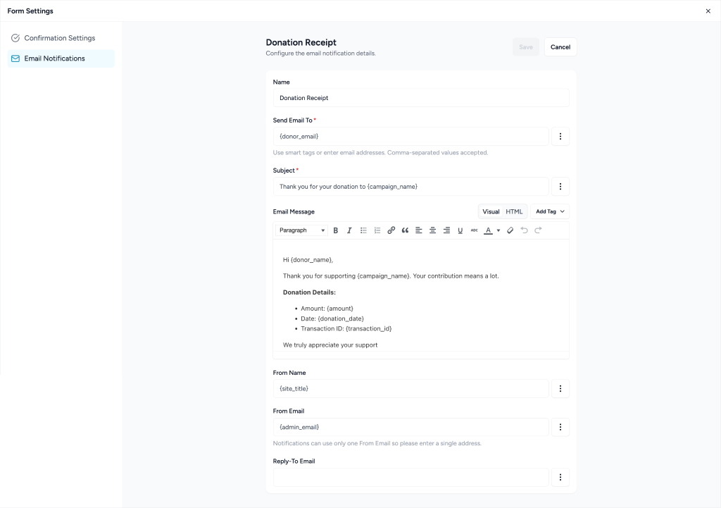 Form Settings in SureDonation Donation Receipt