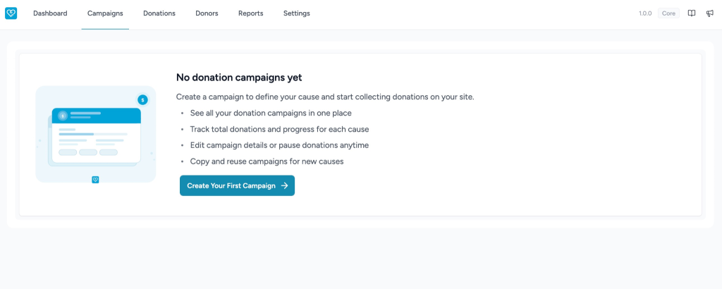 Create donation campaign interface