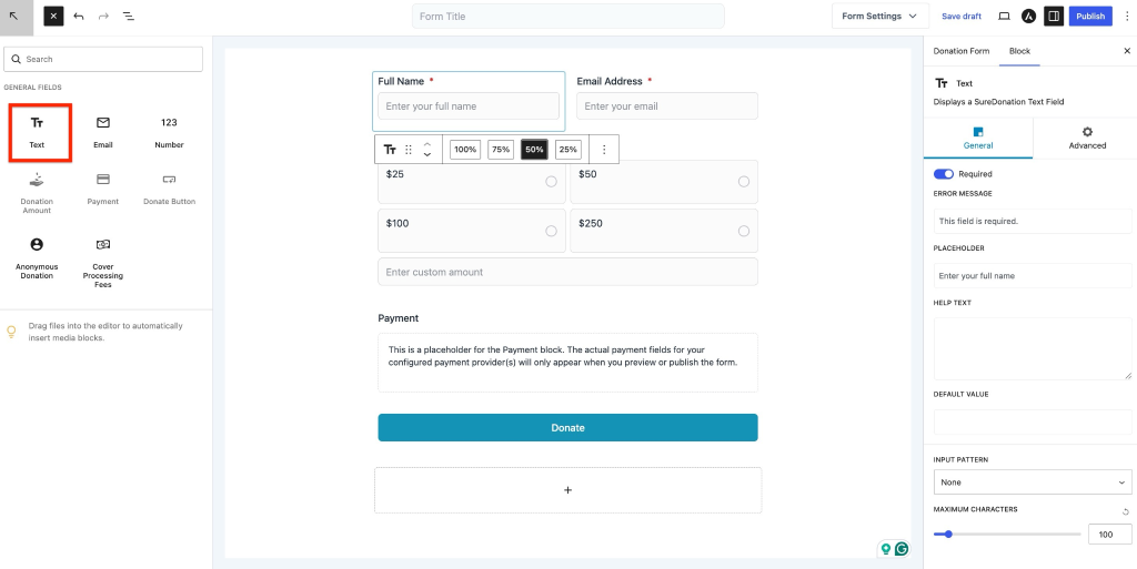 Adding text field to donation form