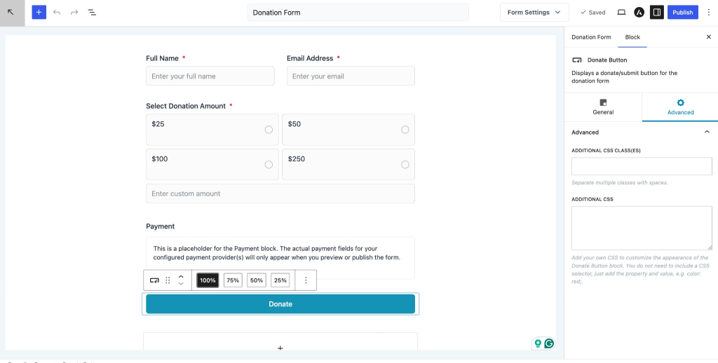 Donate Button in SureDonation Advance setting for Button