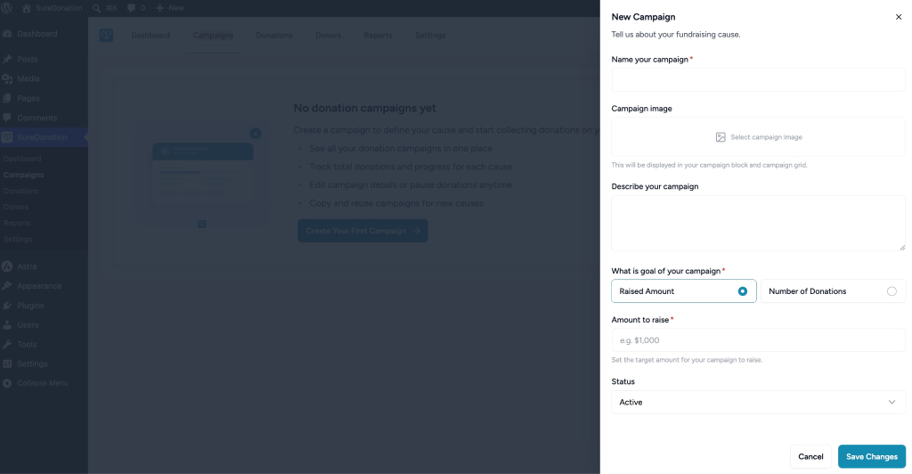 Create new donation campaign.