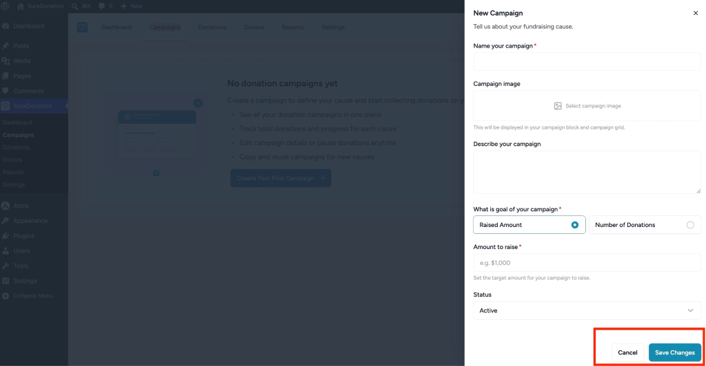 Create new donation campaign form
