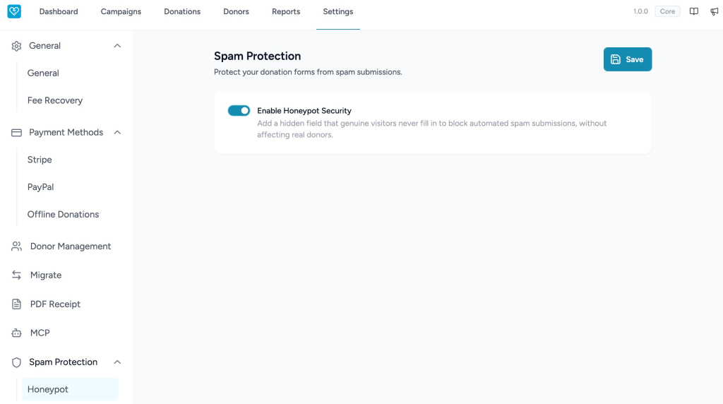 Configuring Spam Protection in SureDonation Spam protection Honeypot security