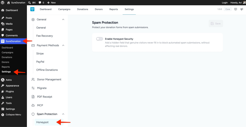 Configuring Spam Protection in SureDonation Spam Protection Honeypot Settings