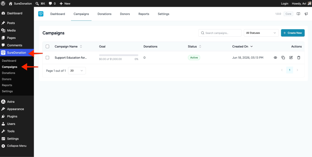 Creating and Managing Campaigns in SureDonation Campaigns dashboard for SureDonation