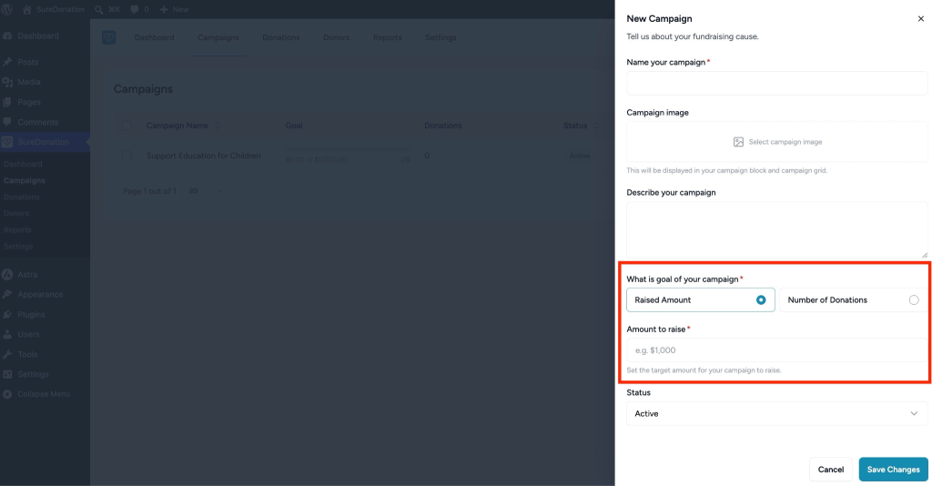 Creating and Managing Campaigns in SureDonation Campaign goal settings for fundraising