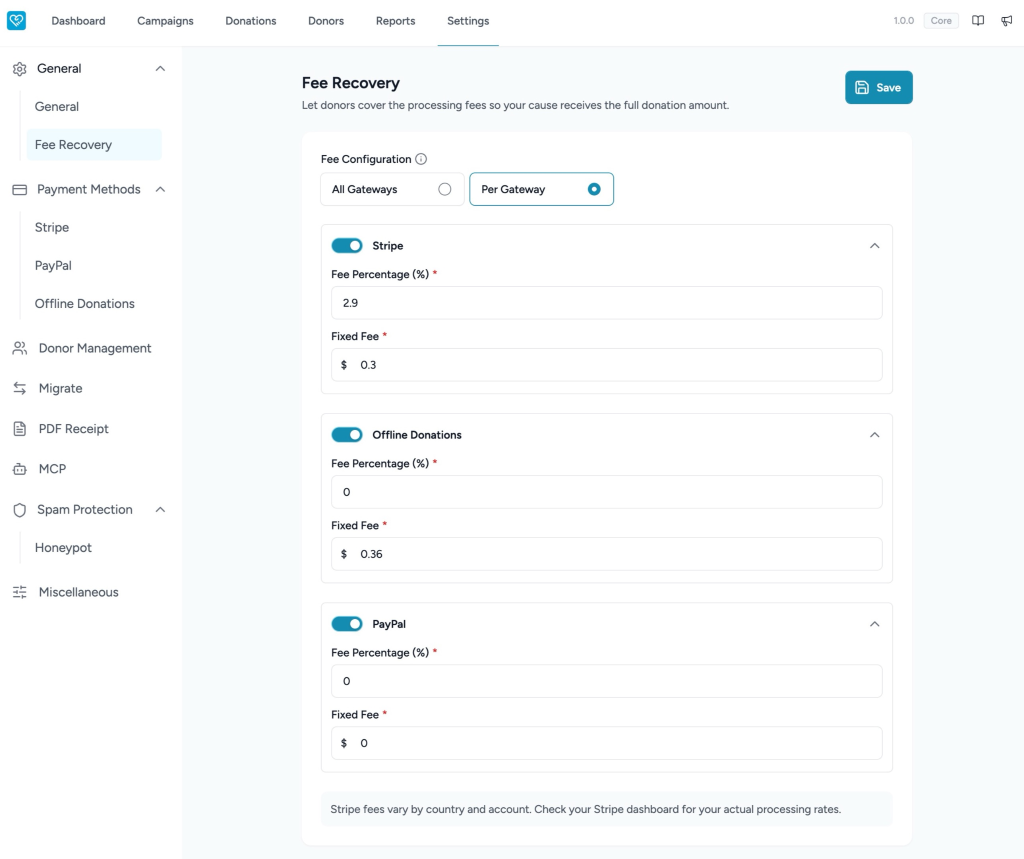 Configuring Fee Recovery in SureDonation Fee recovery settings