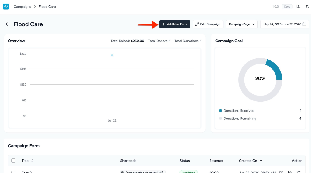 View Campaign Add new form button