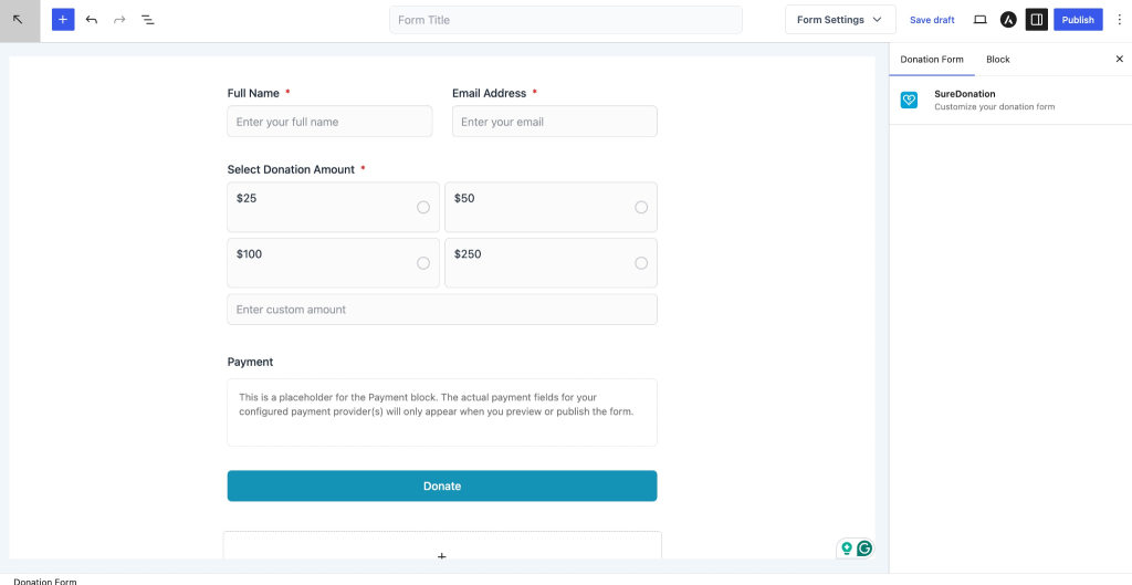Add New Form Donate Button