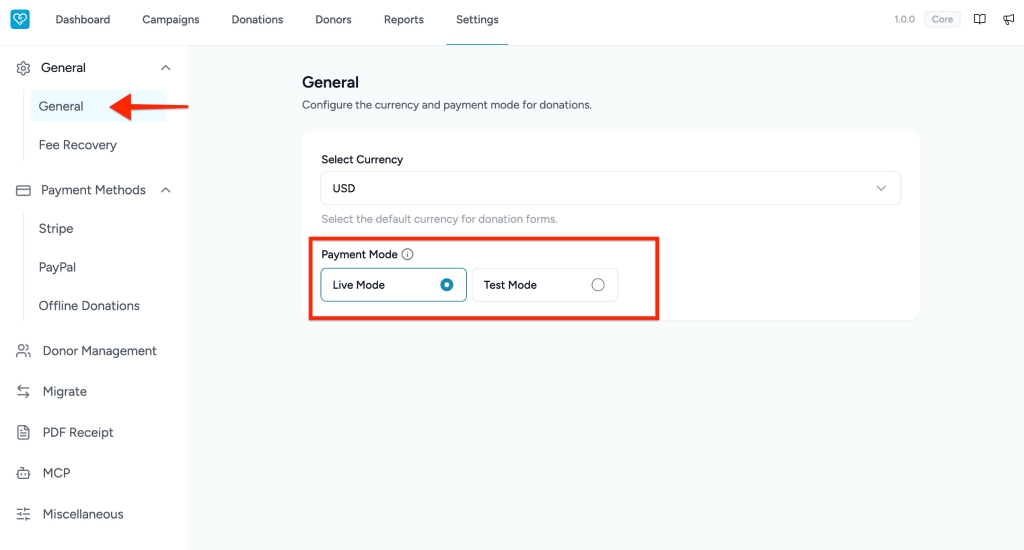Connecting Stripe in SureDonation Live and Test payment modes