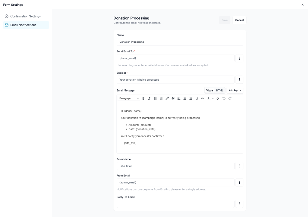 Form Settings in SureDonation Donation Processing