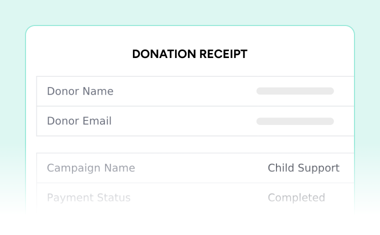 Home Donation receipt details for child support