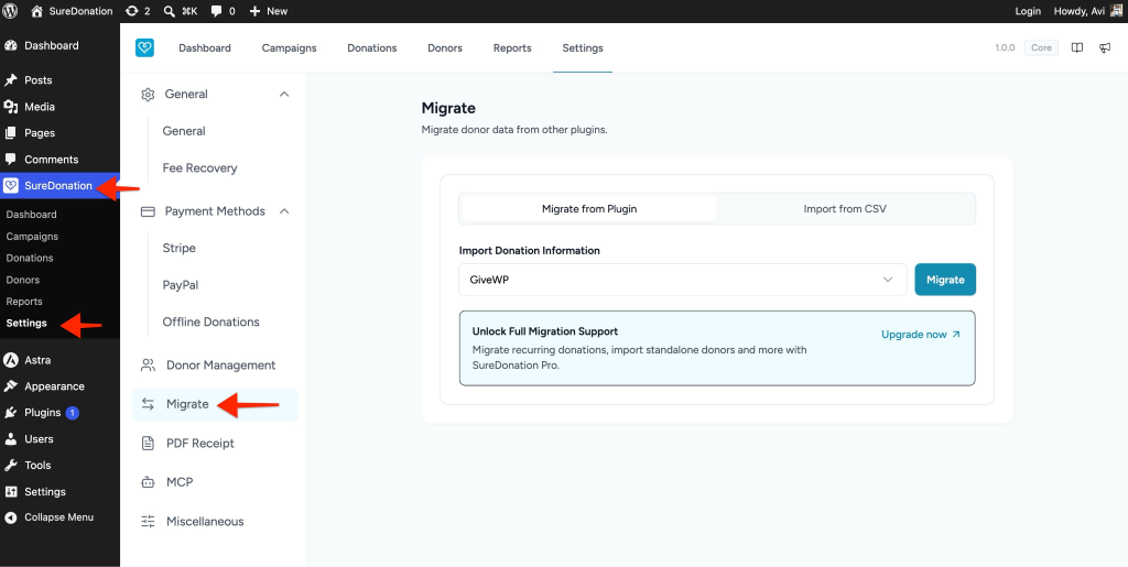 Migrate Donations to SureDonation Migrate donor data from plugins.