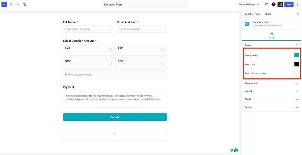 How to Style a Donation Form Donation form style settings
