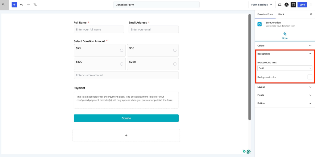 How to Style a Donation Form Donation form background color settings