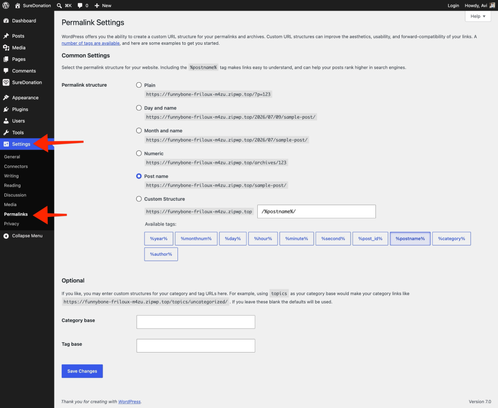 How to Flush WordPress Permalinks for SureDonation Permalink settings for WordPress website
