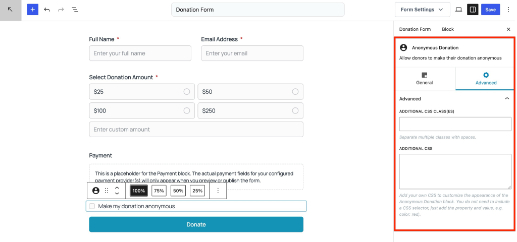 Anonymous Donation Field