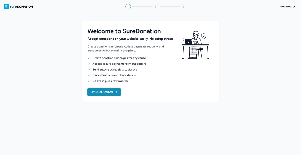 SureDonation Onboarding Wizard SureDonation welcome screen benefits
