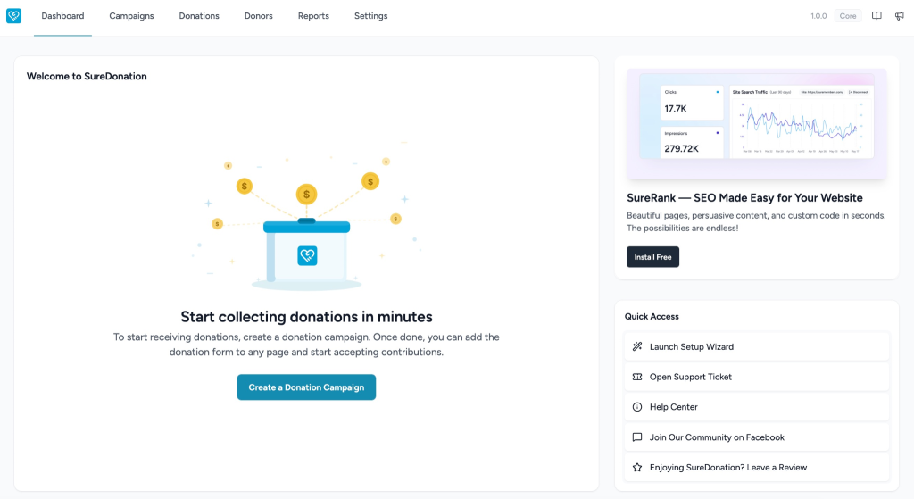 SureDonation Dashboard Donation box with coins