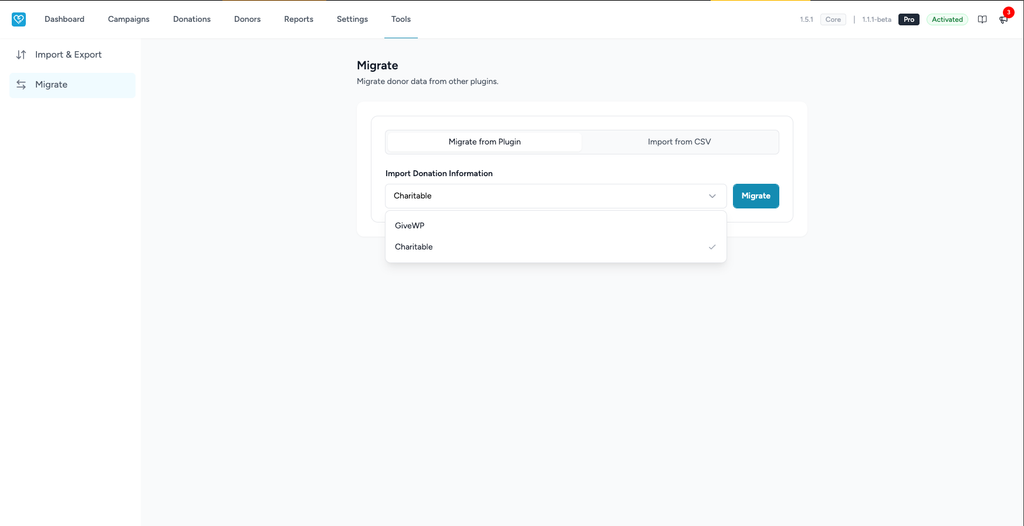 Migrate donor data from plugins