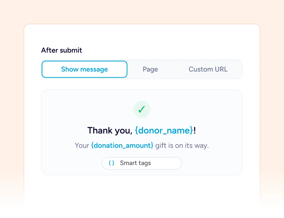 Donation Forms Thank you message customization options