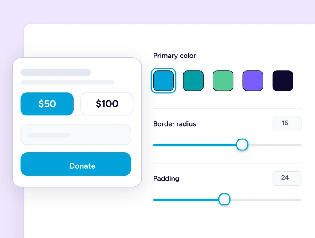 Donation Forms UI design elements and settings