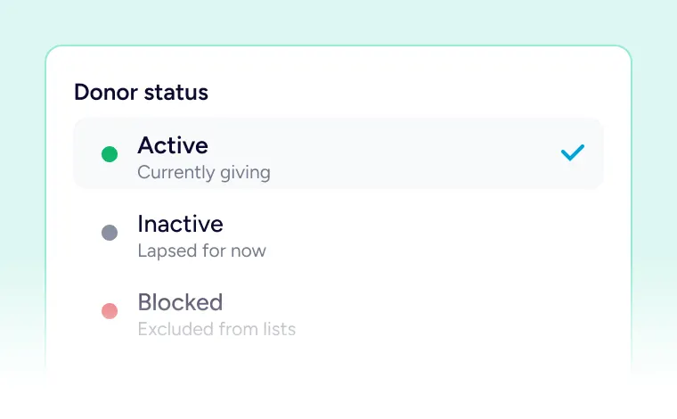 Donor status options screen