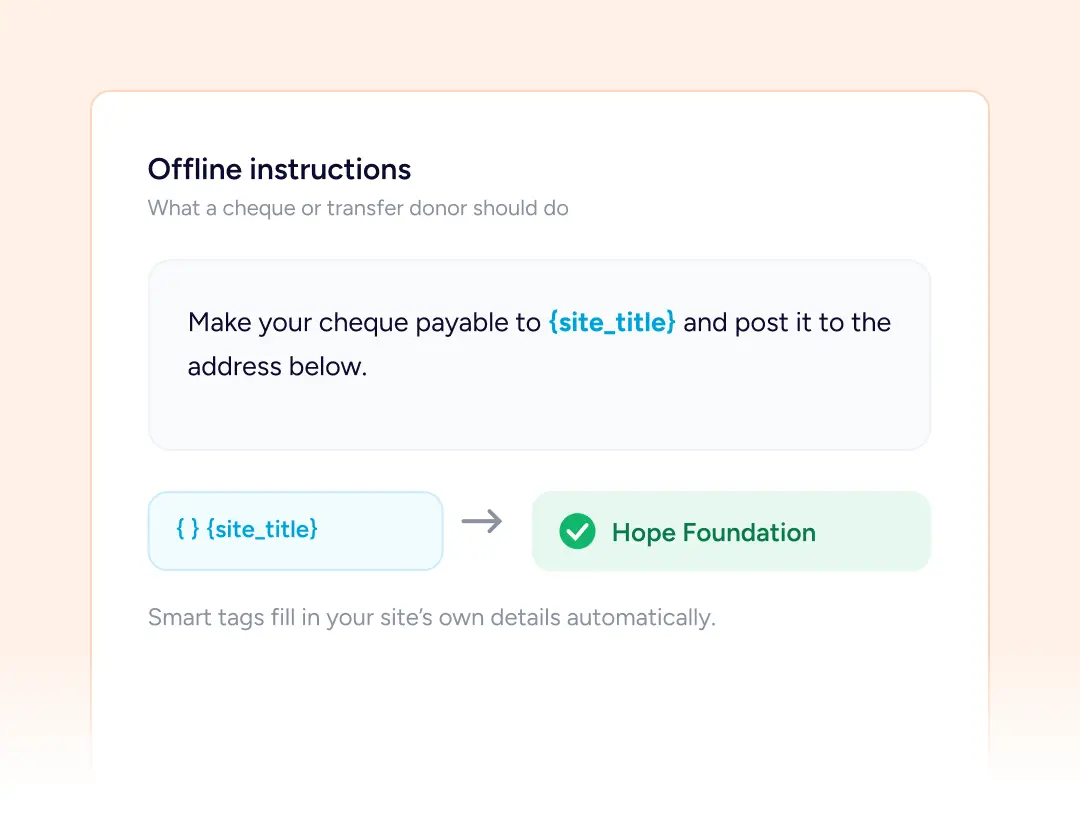 Payments Offline donation instructions displayed