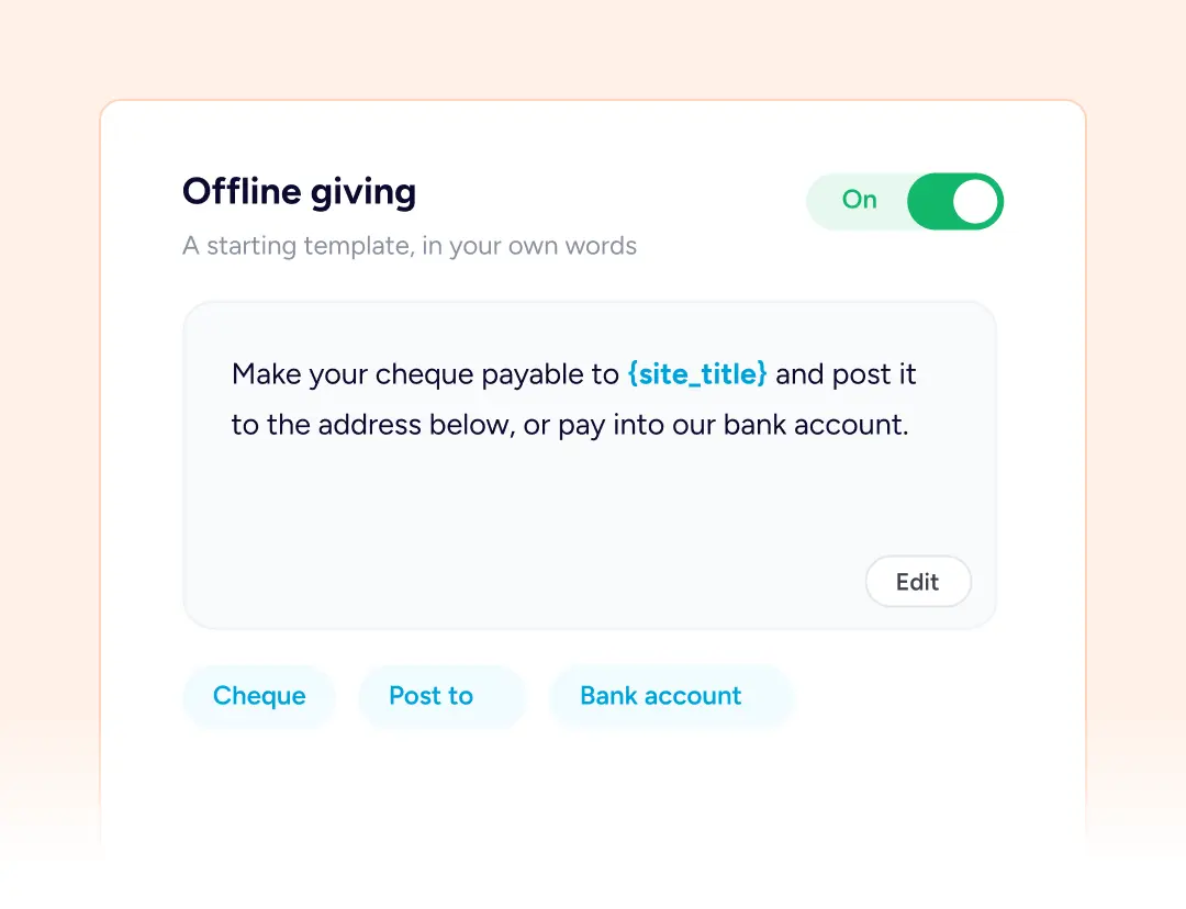 Payments Offline giving template settings