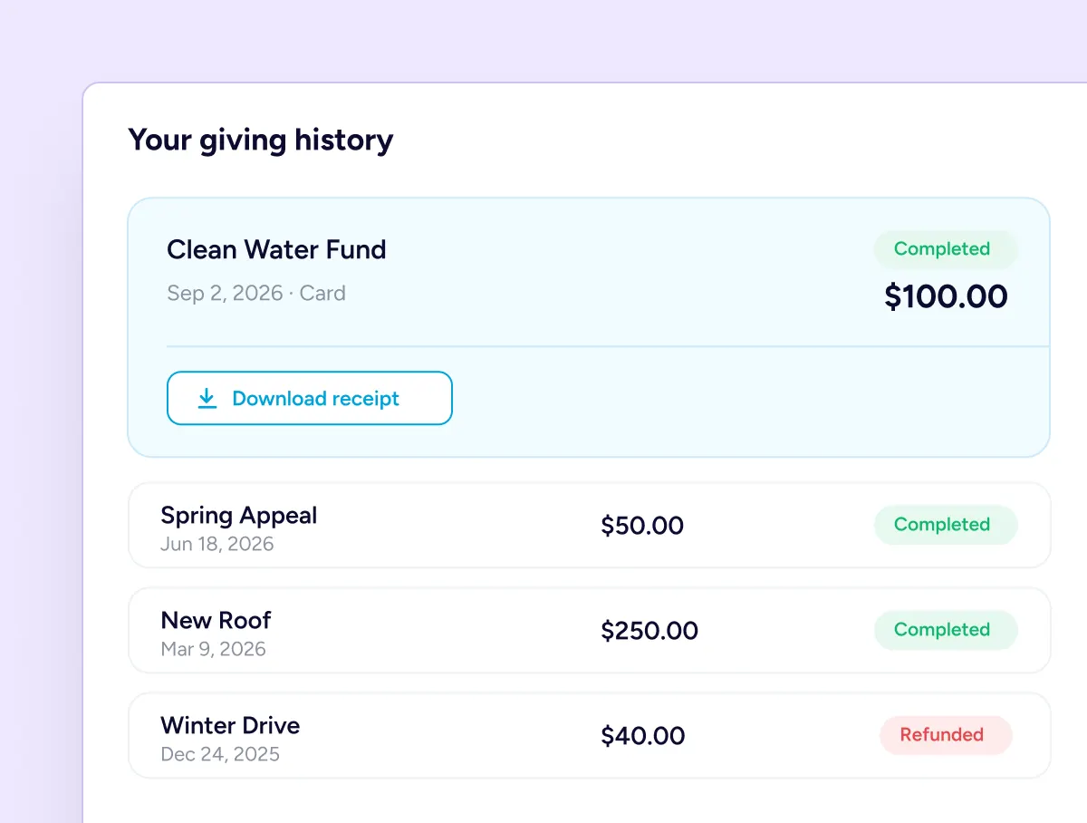 Donation history page