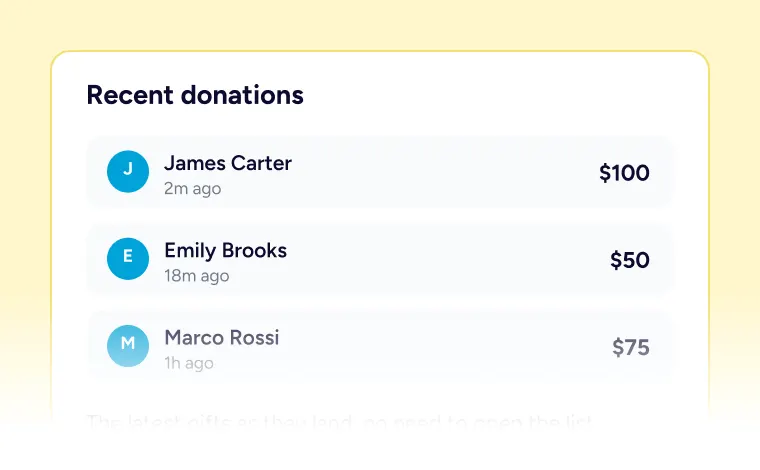 Recent donations list with names