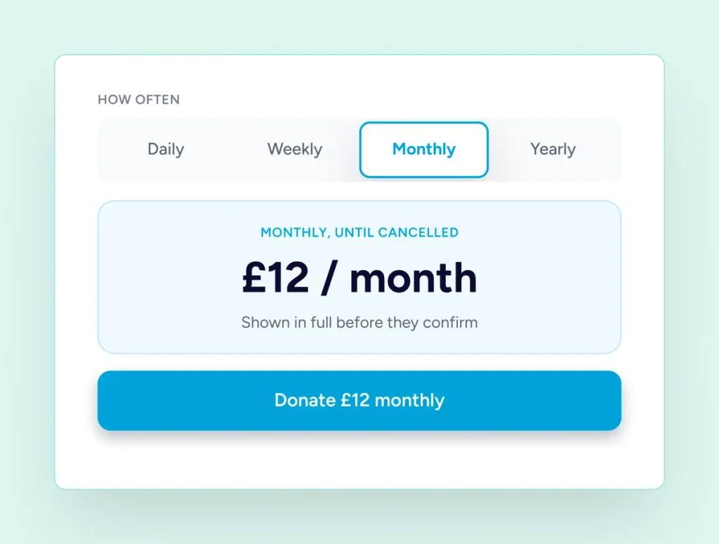 Monthly donation option selected