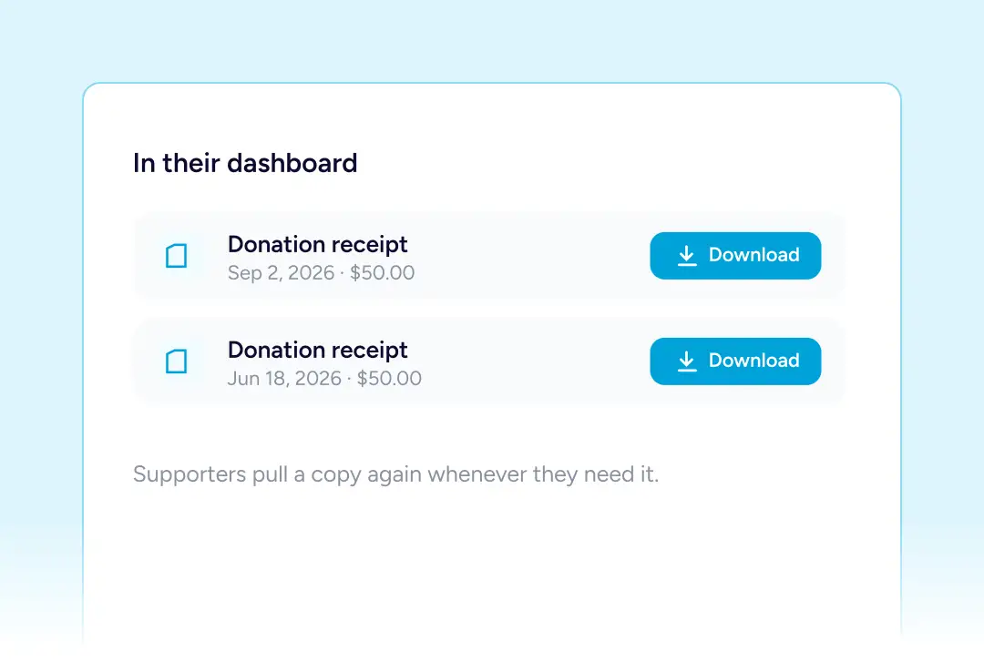 Donation receipts in dashboard