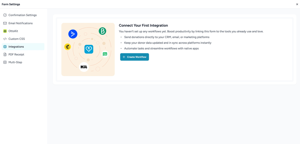 Connect form integrations easily.