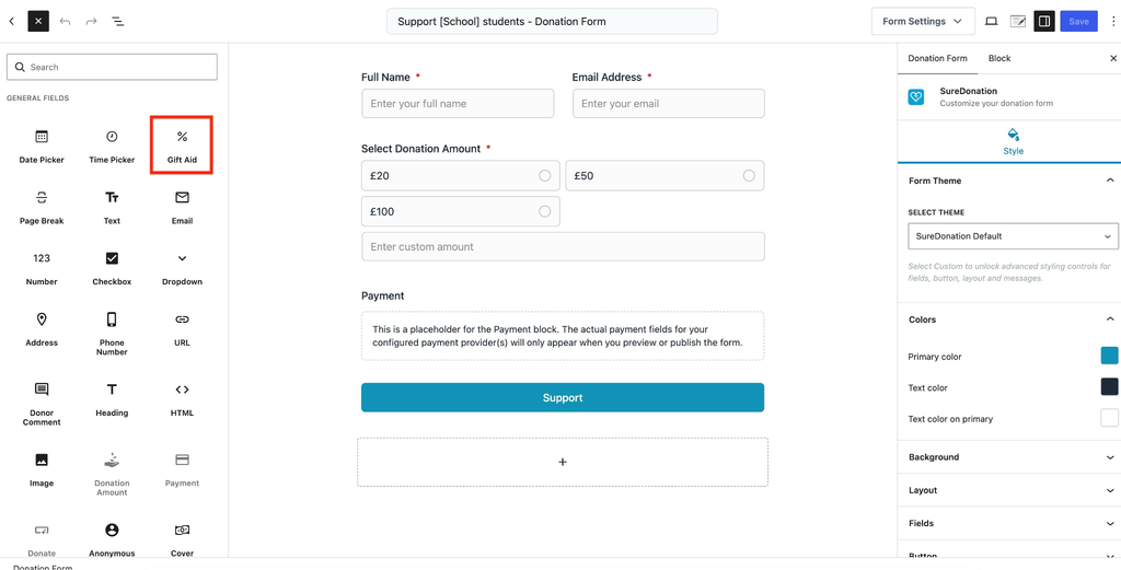 Gift Aid in SureDonation Gift Aid form field icon