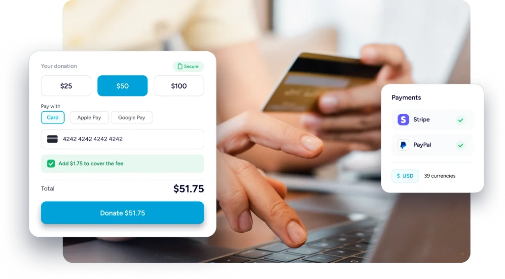 Payments Online donation payment screen